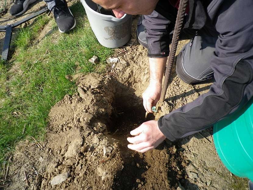 4. Zasypeme asi do výšky jedné třetiny podnože