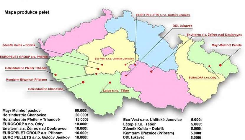 Mapa českých peletáren
