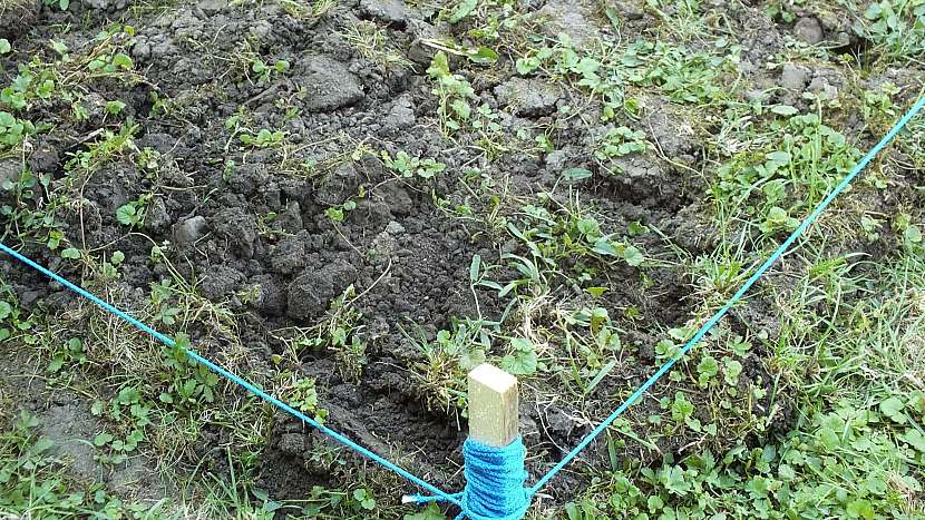 Chytrá síť jako výztuž betonu: nejprve si pomocí provázku a kolíků vytyčíme plochu