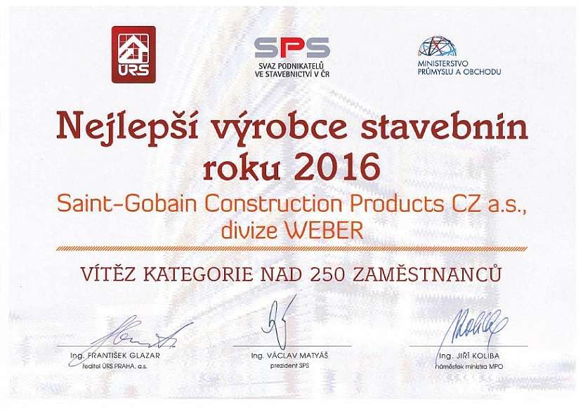 Weber je NEJLEPŠÍ výrobce stavebnin 2016