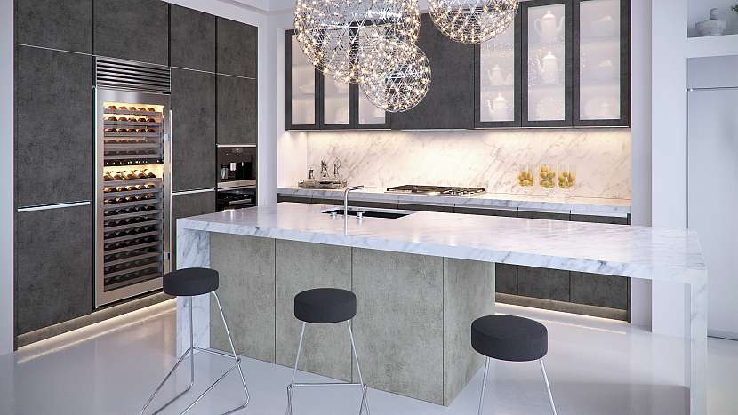Beton na nábytkových dvířkách: dvířka T.classic v kombinaci dekorů světlý a tmavý beton