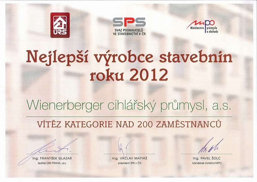 Třetí prestižní cena pro společnost Wienerberger
