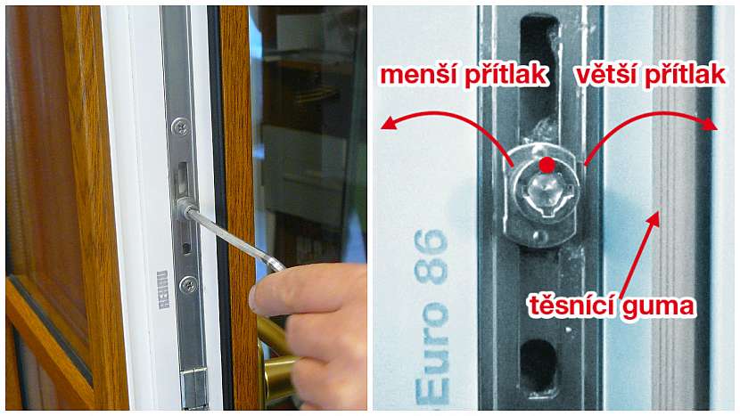 Seřízení těsnosti křídla uzavíracím bodem; seřízení těsnosti okenního křídla