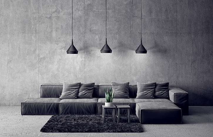 Pokoj v minimalistické šedé barvě