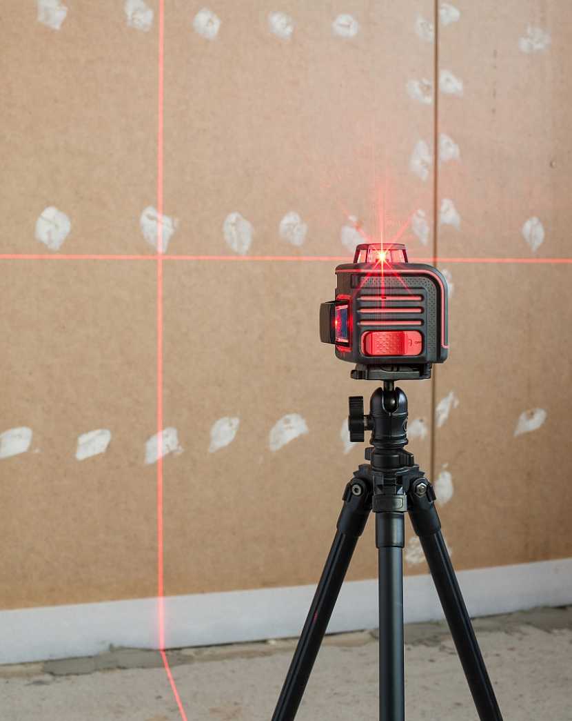 Čárový laserový zaměřovač kreslí na zdi dokonalé čáry