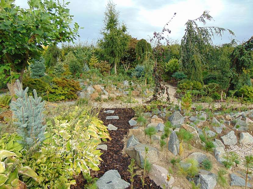 Nově dobudované partie zahrady pro čarověníky po osázení rostlinami