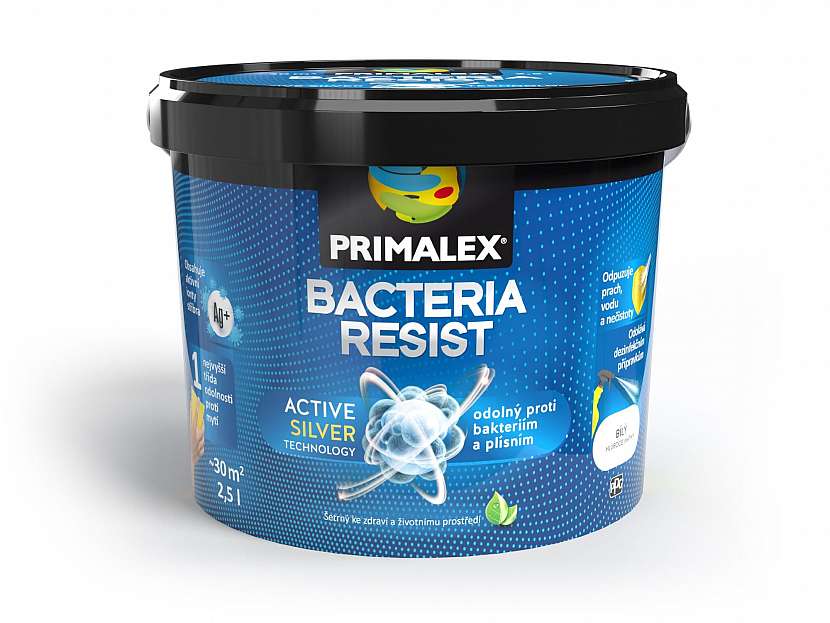 Vysokou odolnost vůči plísním a bakteriím zaručuje Primalex Bacteria Resist,