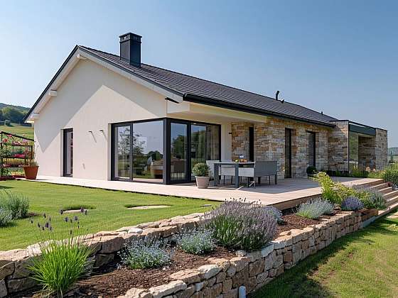 Rodinný dům s rohovým francouzským oknem se skly Energy+ je na topnou sezónu připraven