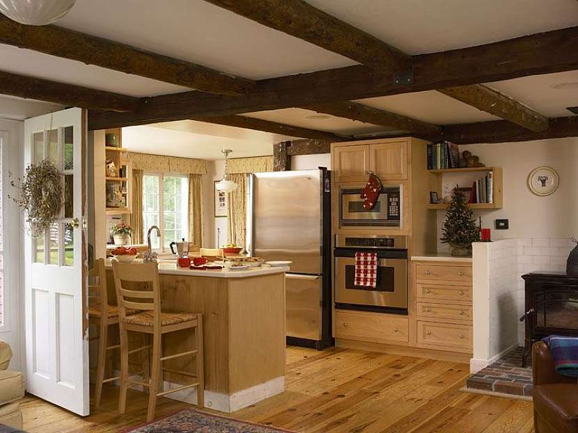 Propojení kuchyně s obývákem.