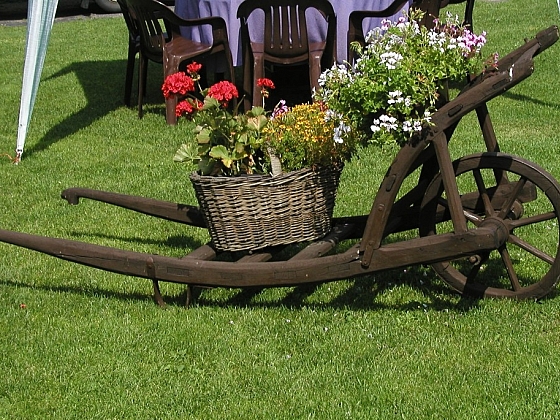 Starý trakař skvěle poslouží jako originální zahradní dekorace (Zdroj: Pavel Zeman)