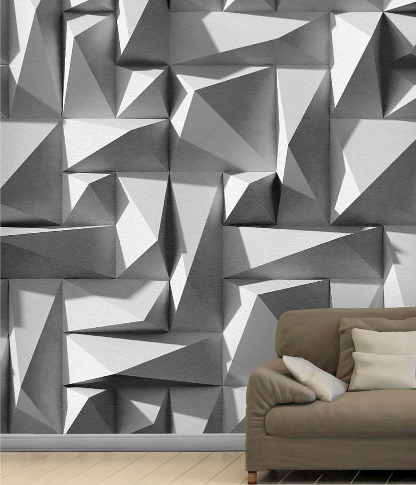 Ukázka, že i tapety mohou navodit pocit, že stěna naoko plasticky vstupuje do prostoru.