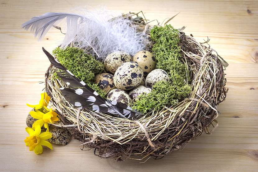 Hnízdo ze slámy jako základ velikonoční dekorace