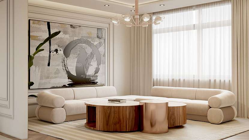 Modulová pohovka Fitzgerald od Essential Home je nádherný kus nábytku, zaoblený a nadměrně velký, s nízkým opěradlem a strukturou kokpitu. .