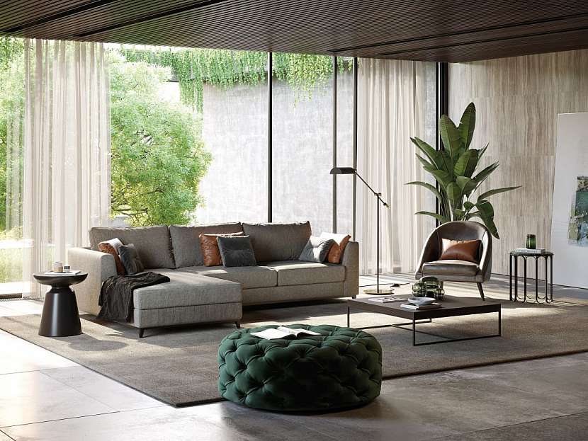 Moderní obývací pokoj v přírodní barvě