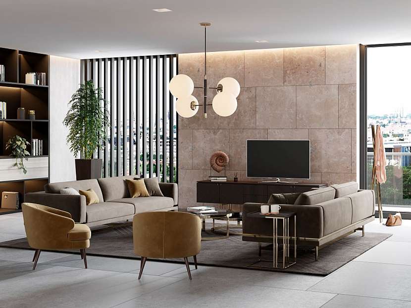 Moderní obývací pokoj v přírodní barvě