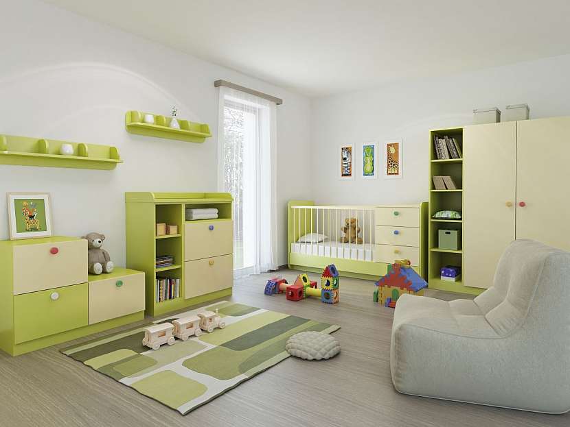 V dětském pokoji by mělo být více barevných ploch nebo dekorací.
