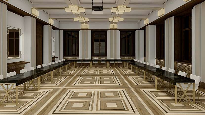 Nová podoba konferenčního sálu Ministerstva financí se ponese ve stylu art deco a bude plná luxusních materiálů a moderních technologií.
