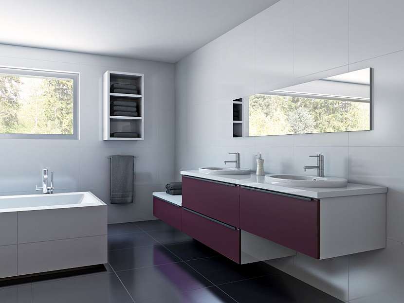 Volíte-li do koupelny výraznější barvy, měli byste pak vsadit na střídmost dalšího vybavení.