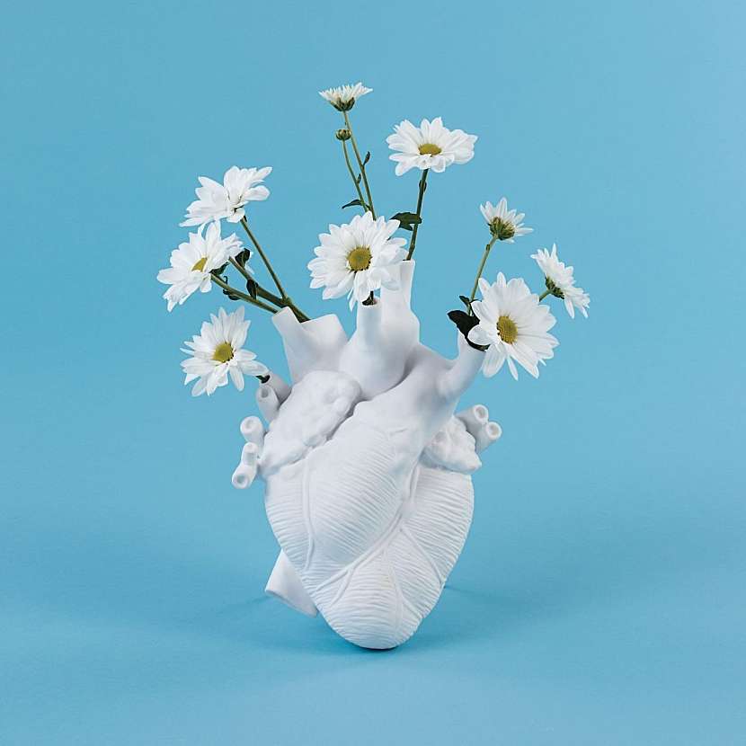 Váza ve tvaru srdce a květiny – znáte lepší symbol života?.