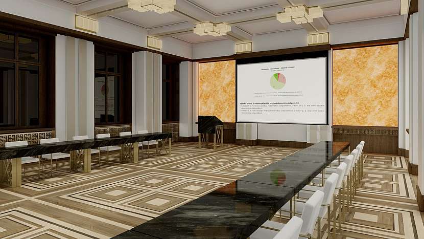 Nová podoba konferenčního sálu Ministerstva financí se ponese ve stylu art deco a bude plná luxusních materiálů a moderních technologií.