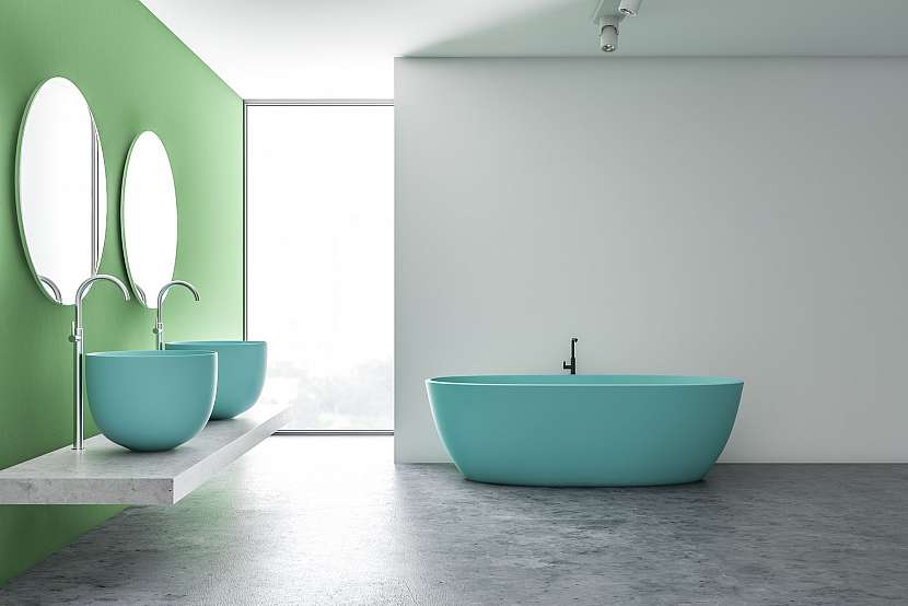 Koupelna v geometrických tvarech může mít oblé a kulaté prvky
