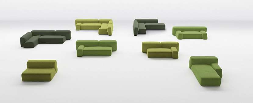 Moduly pro vlastní sestavu sedacího nábytku složené i rozložené… Suiseki, La Cividina.