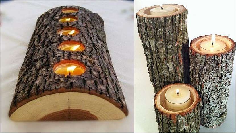 Dřevěné svícny vytvoří příjemnou atmosféru