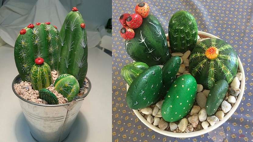 Malované oblázky: kaktusy jako živé