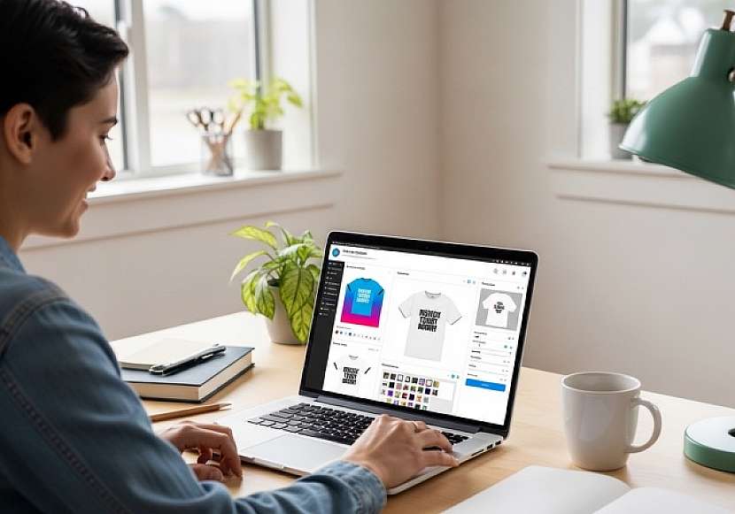 V online návrháři na Vytvorsipotisk.cz si vyberete produkt, přidáte text, obrázek, nebo využijete AI designéra