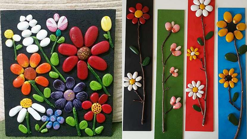 Malované oblázky: kamenné květiny