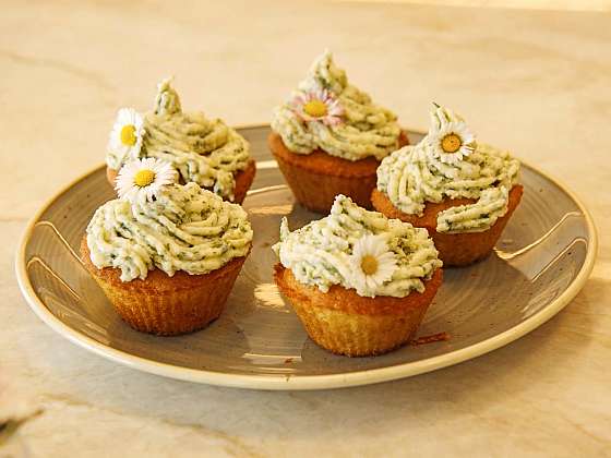 Cupcakes zdobené kopřivovým krémem a sedmikráskami jsou velmi lahodné (Zdroj: Prima DOMA MEDIA, s.r.o.)