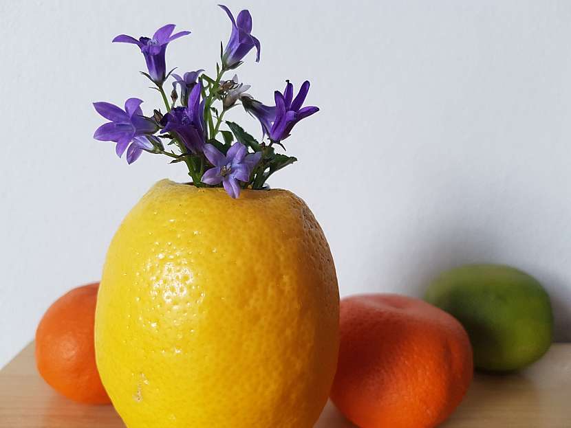 Citronová vázička s květy jarních zvonků jako působivá velikonoční výzdoba