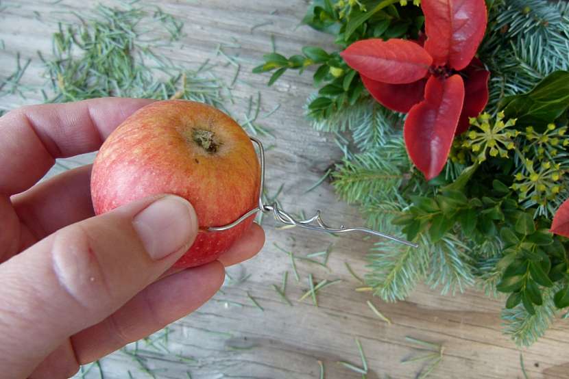 Věnec na sváteční stůl: připevněte jablíčka