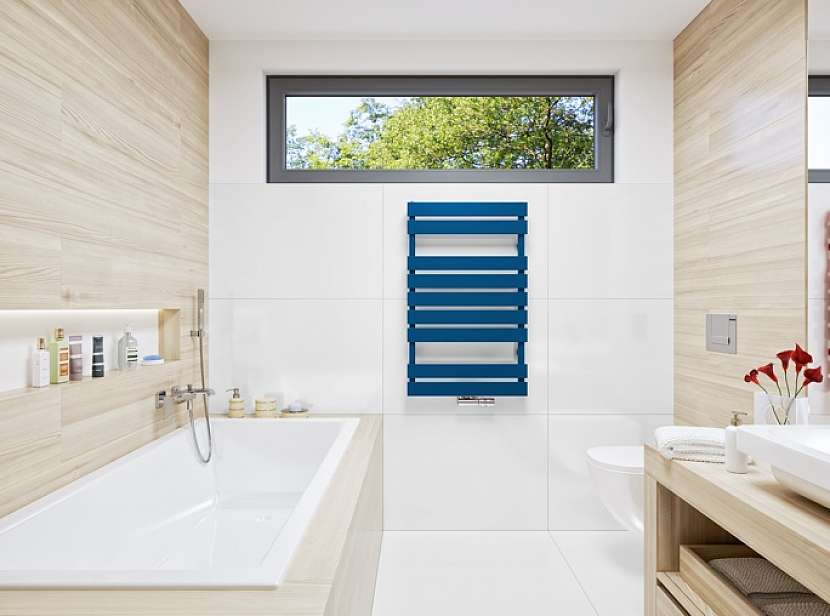 Nejen rovnováhu, ale také teplo vám do koupelny přinese designový panel v modré barvě 
