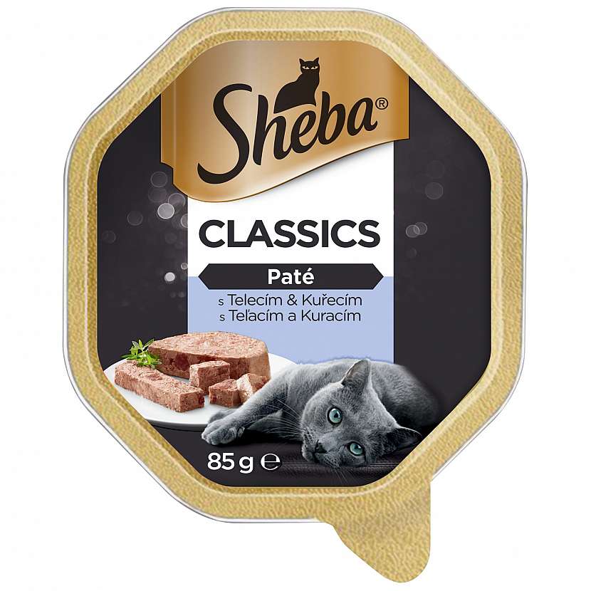 Sheba Classics Paté s telecím a kuřecím masem ve formě paštiky s luxusní texturou