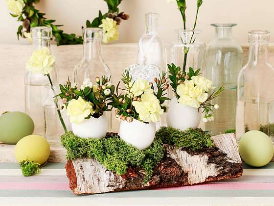 Vytvořte si jednoduchou a velmi efektní velikonoční dekoraci z březového polínka, skořápek a květin