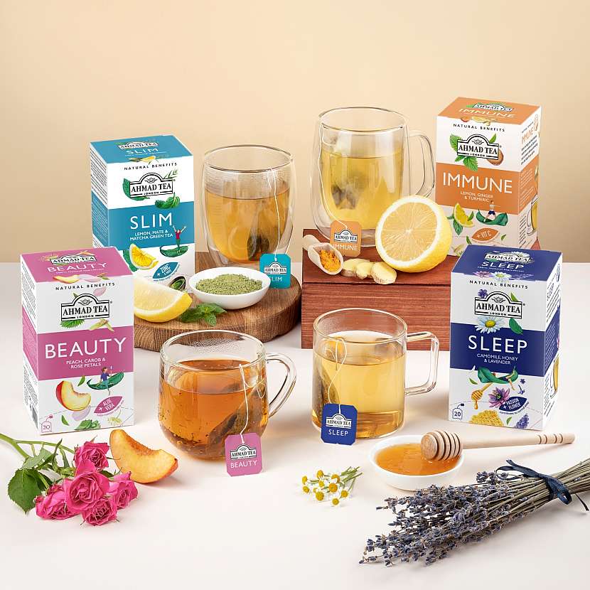 Vyhrajte funkční bylinné a zelené čaje AHMAD TEA z řady NATURAL BENEFITS v naší soutěži (Zdroj: Ahmad Tea)