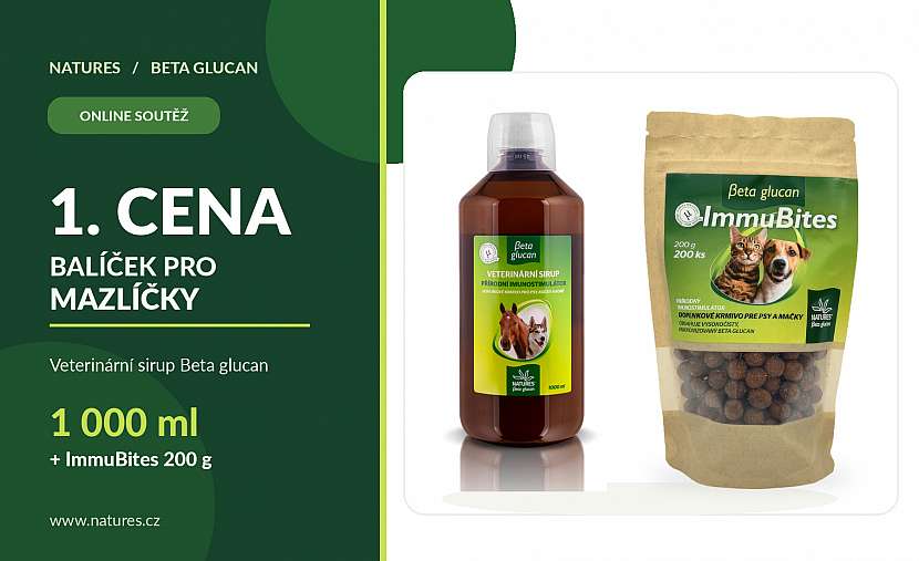 1. cena obsahuje veterinární sirup Beta glucan 1000 ml
a pamlsky ImmuBites 200 g
