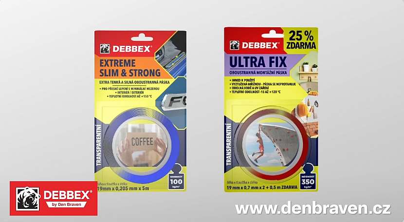 V balíčku naleznete i oboustranné montážní pásky