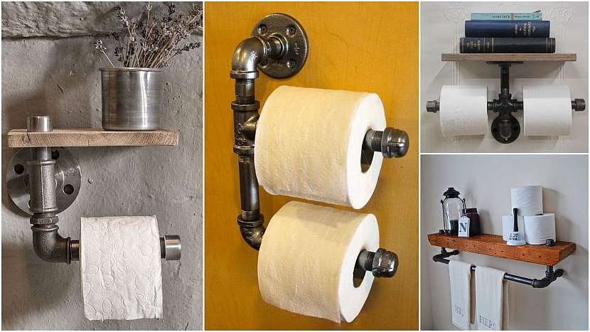 Toaletní papír zavěste třeba na držáky z vodovodních trubek (Zdroj: Pinterest.com)