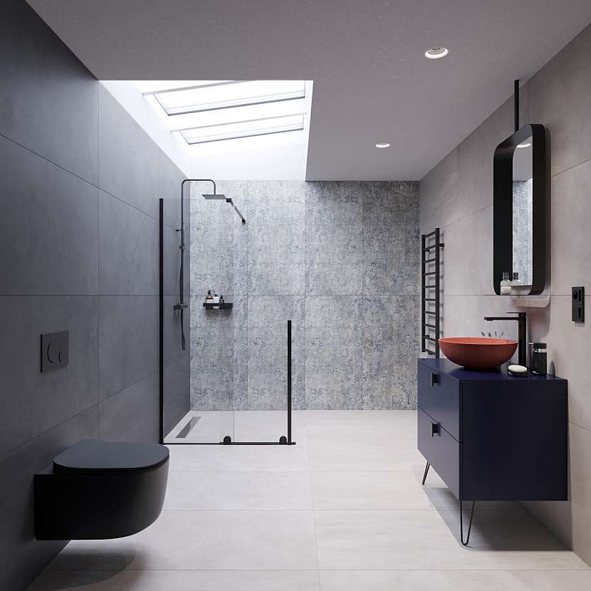 Koupelna Del Conca Timeline nabídne  uhlazený styl a studené barvy