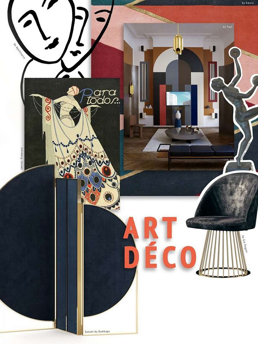 Moodboard ve stylu art deco.