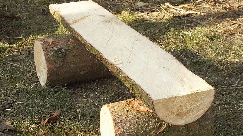 Jednoduchá tábornická lavička ze špalků: nerovnosti na sedáku nakonec dorovnáme