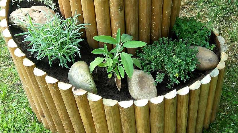 Bylinkový šnek: mezi bylinky vložíme pěkné kameny