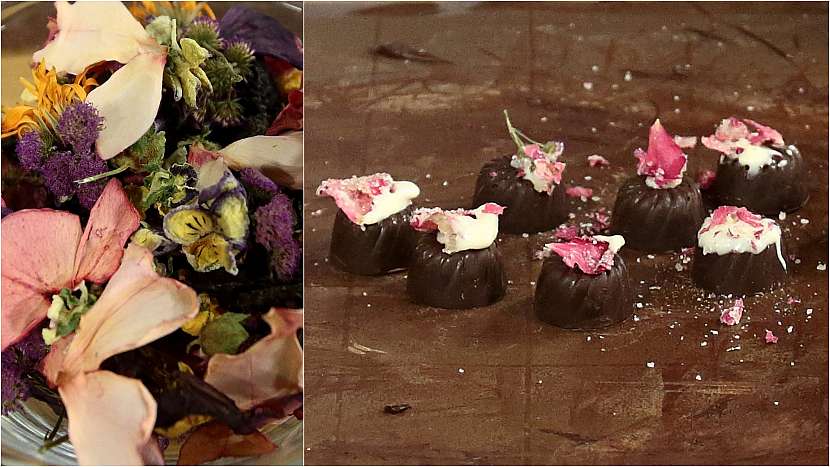 Pralinky s kandovanými květy: čokoládové bonbony s květinovou ozdobou