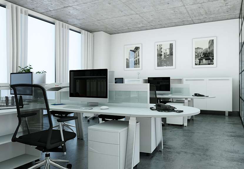 Linoleum se vzhledem betonu v kanceláři