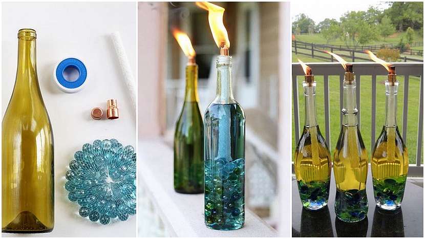 Olejové lampy ze skleněných lahví