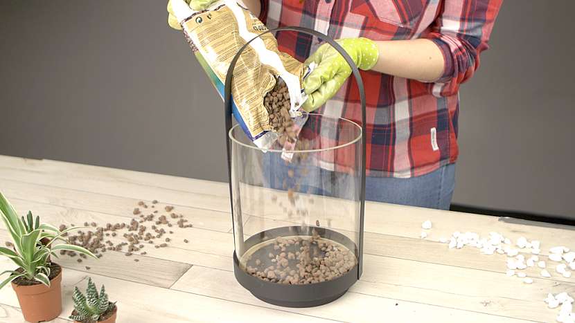 DIY skalka ve skle: do nádoby nasypte keramzit a substrát