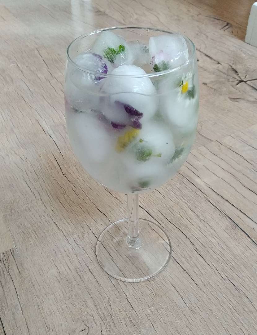 sklenice s kvety v ledu