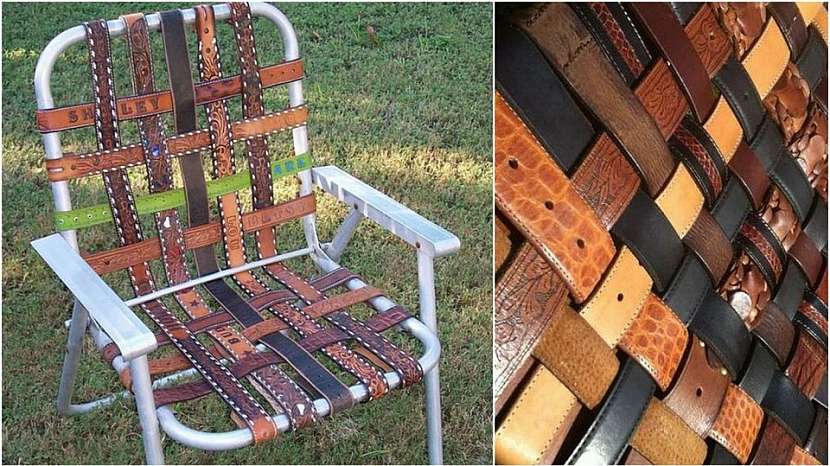 Campingová skládací židle: kožené pásky